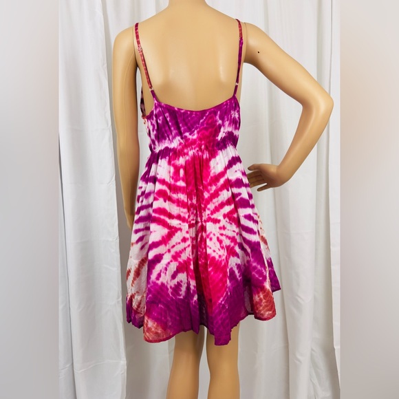 RAGA - Boho Spaghetti Strap Tie Dye Babydoll Dress Crocheted Trim  Mediu… - Picture 2 of 12